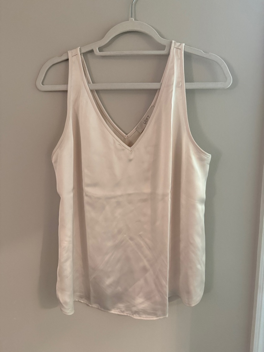 LOFT Cream Satin V-Neck Tank Top